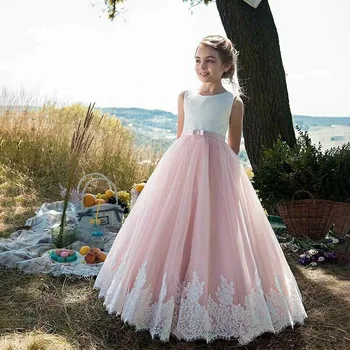  Sıcak Satış Pembe Çiçek Kız Elbise Primera Comunion İlk Communion Elbise Kız Güzel Pageant Elbise Kız Vestido