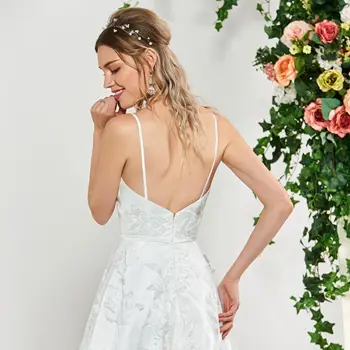  Tanpell Büyüleyici düğün elbisesi Spagetti Sapanlar Kadın parti elbisesi Dantel Aplikler A-Line Fermuar Up düğün elbisesi 2019