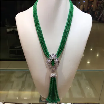  Tasarım mikro / zirkon yeşil boncuk püskül moda kolye kazak zinciri