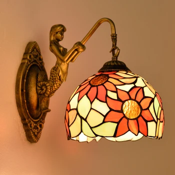  Tiffany moda avrupa tarzı duvar lambası ayçiçeği Bohemia ayna ışık rustik yatak aydınlatma lambaları