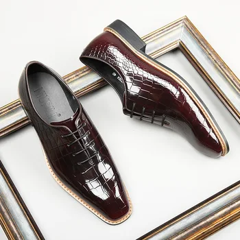  Timsah Desen erkek Elbise Ayakkabı Gerçek Patent Deri Dantel-Up 2022 düğün parti ayakkabıları için Erkek Lüks El Yapımı Oxfords Flats