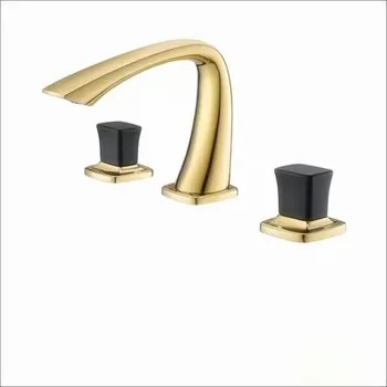 Tİ-altın PVD 8 inç 3 Delik yaygın banyo Lavabo Lavabo musluk mikser dokunun güverte üstü Lüks dokunun siyah kolları