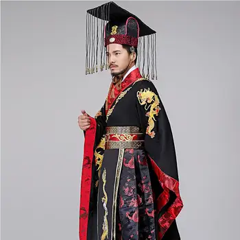  TV Oyun Erkek İmparator Kostüm Ejderha nakış elbisesi Geleneksel antik Çin Hanfu erkekler Qin Hanedanı İmparatorluk elbise