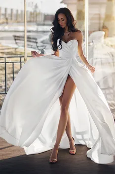  Vestido de novia Sevgiliye Gelin Elbise Yüksek Bölünmüş Saten Custom made Basit Plaj Gelinlik Boho