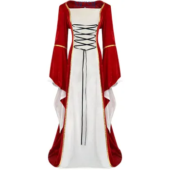  Vintage Stil Rönesans Ortaçağ Kostüm İrlandalı Elbise Üzerinde Retro Cosplay Kostüm Fener Kollu Elbise Vintage Uzun Etek