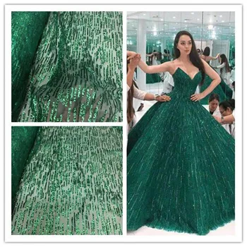  Yapıştırılmış glitter afrika Tül dantel JRB-71803 için güzel elbise modern tasarım fransız net dantel kumaş f = yeşil renk