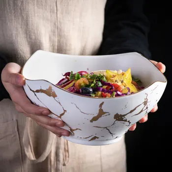  Yaratıcı Avrupa Mermer Desen Siyah / beyaz Seramik Kare meyve salatası kasesi Ev Dekorasyon Mutfak Sofra Meyve atıştırma tabağı