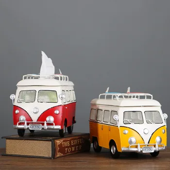  Yaratıcı ferforje retro otobüs doku kutusu Amerikan kağit kutu dekorasyon ev mobilyası Paslı modeli