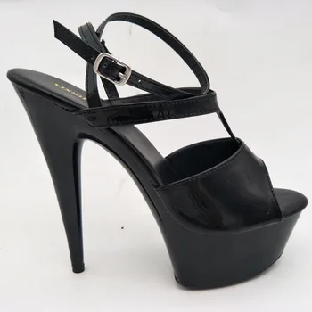  Yeni 15 cm yüksek topuklu İnce Topuklu sandalet 6 inç yüksek topuklu ayakkabılar seksi siyah Platformu Dans Ayakkabıları