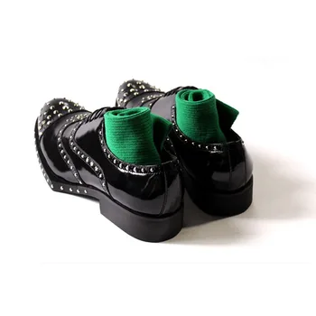  Yeni 2020 Erkek Ayakkabı Hakiki Deri Siyah Düğün Parti Erkekler Resmi Elbise Ayakkabı Sivri Burun Orta Topuk Perçin Erkek Ayakkabı ABD 11.5