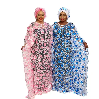  Yeni Dantel Afrika Elbise Afrika Elbiseler Kadınlar için Afrika Giysi Dashiki Organze Yay Taditional Boubou Robe Çoklu Renkler 2020