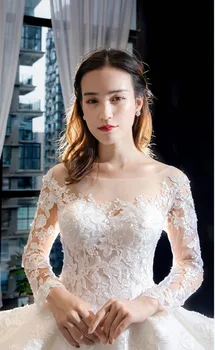  Yeni Gelenler Muhteşem Uzun Kollu Boncuk Dantel Gelinlik Çin Online Alışveriş Vestido De Noiva Princesa