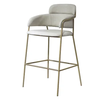  Yeni moda sayaç bar sandalyesi kadife metal çerçeve yüksek ayak taburesi açık gri eğlence mobilya ev bar cafe shop için