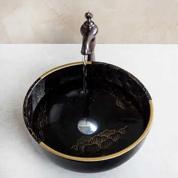  Yeni Prinç Siyah Havzası Evye Dokunun Banyo Lavabo Lavabo Seramik Lavabo Banyo Lavabo Birleştirmek Set Torneira Dokunun Mikser Musluk