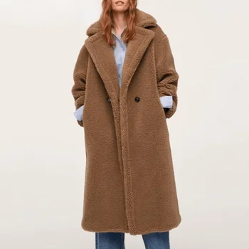  Yeni Uzun Oyuncak Ayı Ceket Ceket Kadın Kış 2022 Kalın Sıcak Boy Tıknaz Giyim Palto Kadın Faux Lambswool Kürk Palto