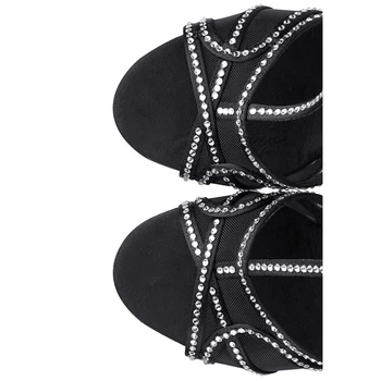  Yeni Varış Kadın Latin Dans Ayakkabıları Siyah Rhinestone Latin Salsa Balo Salonu Kapalı Dans Ayakkabıları Örgü Kulübü Parti Dans Ayakkabıları Kızlar