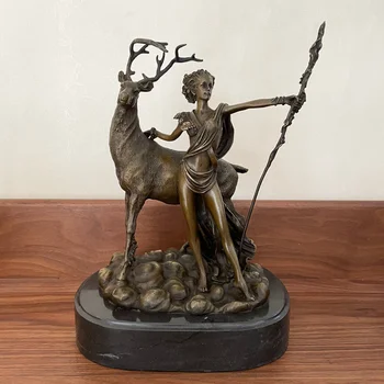  Yunan Tanrıçası Heykel Diana Artemis Geyik Heykeli ile Sıcak Döküm Bronz Huntress Vintage Sanat Ev Dekorasyon