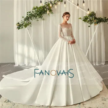  Zarif Fildişi düğün elbisesi Uzun Kollu 2019 vestido de noiva Kristal Balo gelinlikler robe de mariee Gelin Elbise