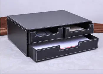  çift katmanlı 3-çekmece deri masa dosya dolabı dosyalama kutu konteyner organizatör saklama kutusu kahverengi 218B