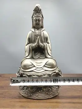  Çin Budizm Beyaz Bakır Gümüş Guan Yin Kwan-Yin Boddhisattva Heykeli