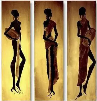  Ücretsiz Kargo 3 adet El Yapımı Soyut Yağlıboya Tuval Modern Resim Sergisi Duvar sanatı-Afrika Kadınlar I