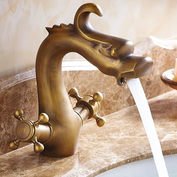  Ücretsiz kargo Ejderha stil Antik bronz Pirinç Banyo banyo dokunun Banyo Havzası Mikser dokunun tuvalet havzası musluklar DONA4022
