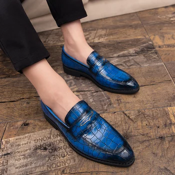  ŞIK erkek ayakkabısı Erkekler Penny Loafer'lar Erkek Ofis Ayakkabı Deri Iş KLASİK İtalyan SOSYAL ÇAR Adam RESMİ